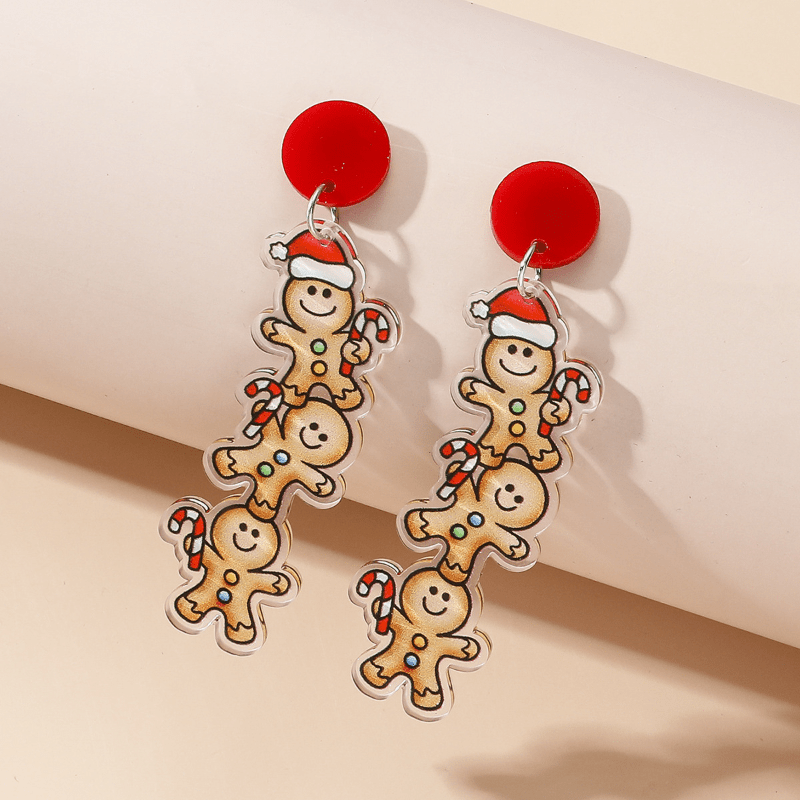 Cute Gingerbread Man Design Christmas Dangle Earrings Party - Temu ...