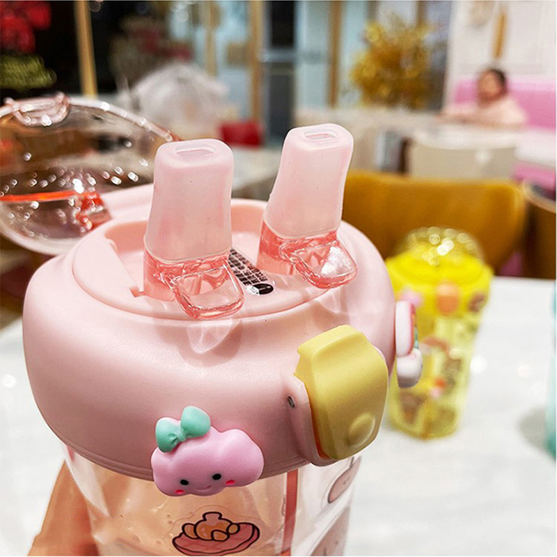 Portable Cute Round Plastic Straw Water Bottle With Pop up - Temu