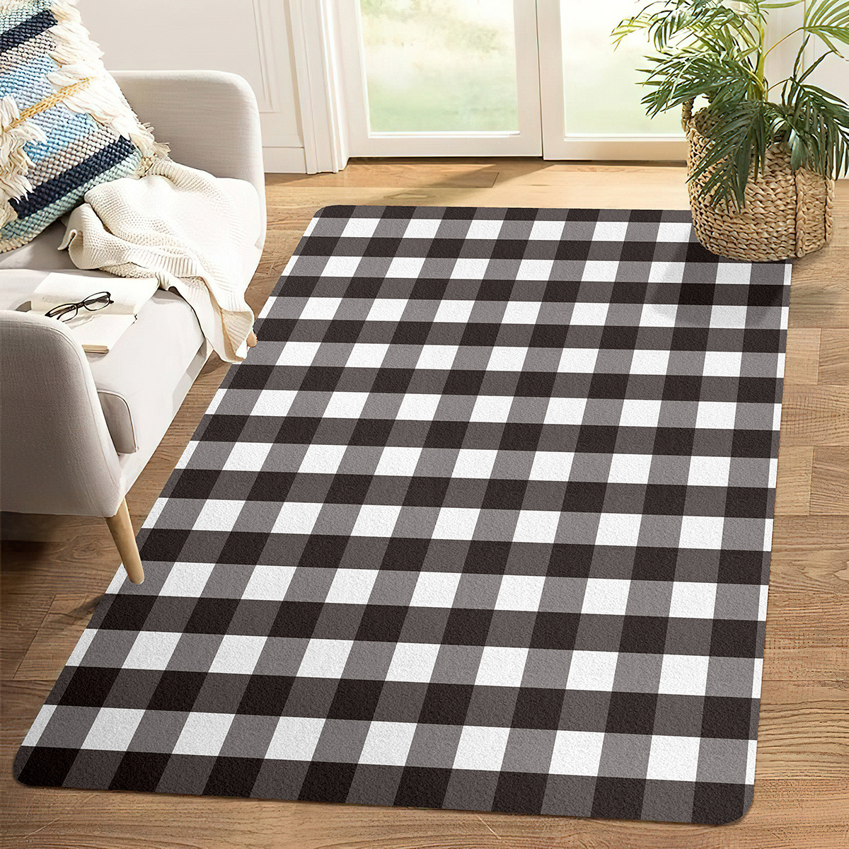 Blue And White Check Plaid Rug - Washable Layered Door Mats Indoor/outdoor  Checkered Door Mat For Front Porch/kitchen/bathroom/entry Way - Temu