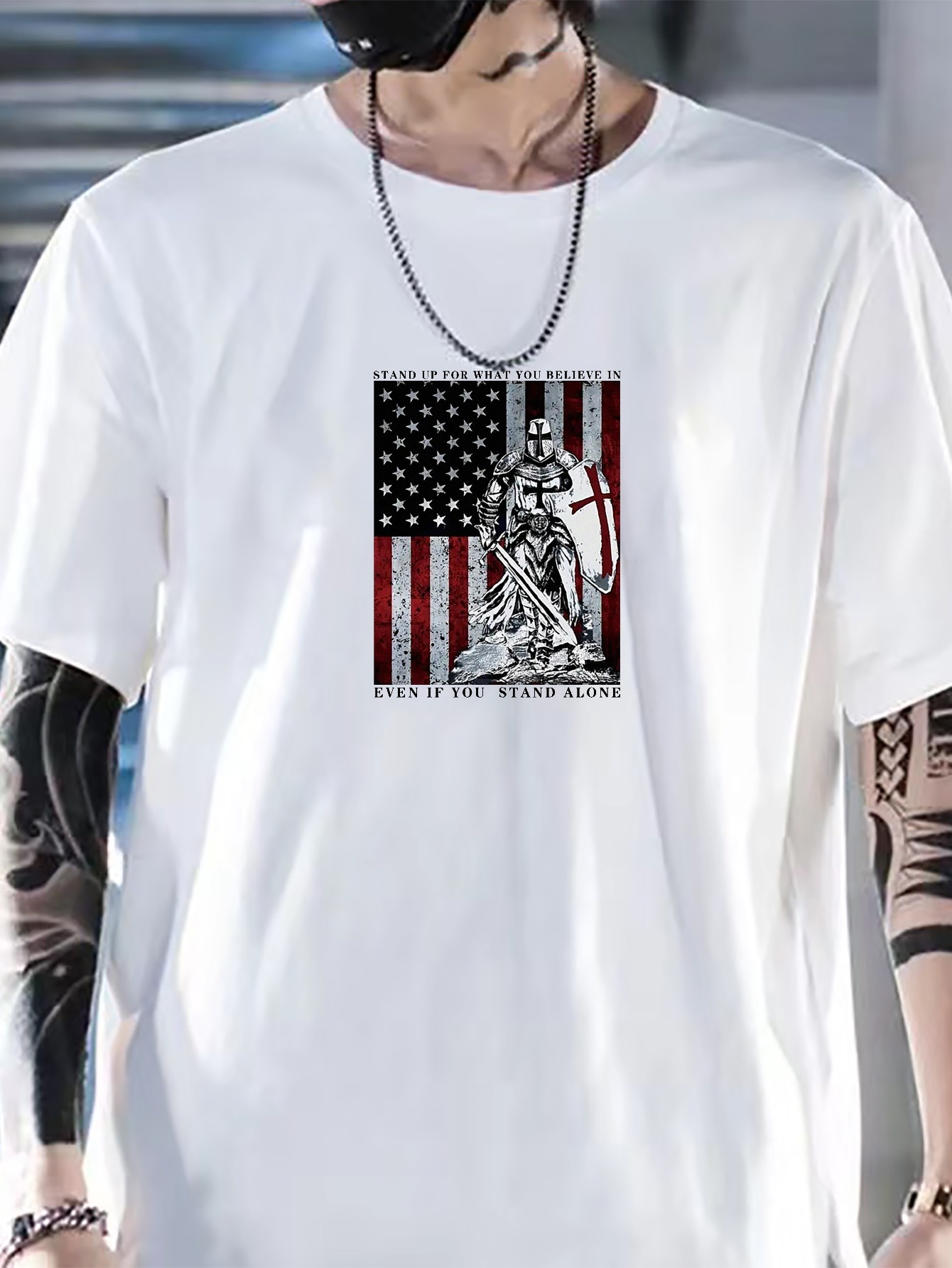 T shirt Graphique Drapeau Am ricain Et Chevalier Pour Homme Temu