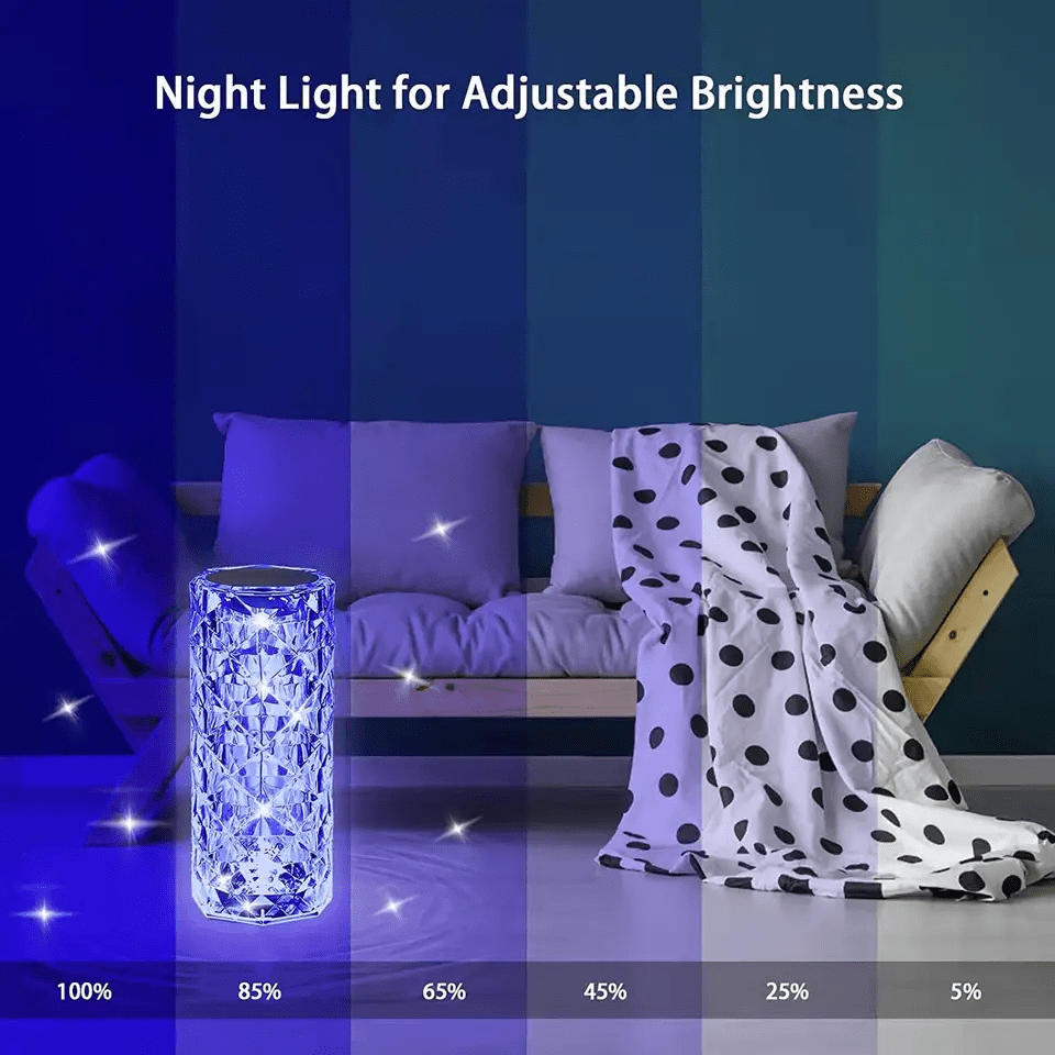 LED Crystal Table Lamp Rose Light Projector 3/16 Colors Touch Night Light  Romantic Diamond Atmosphere Light USB Home Bar Decor
