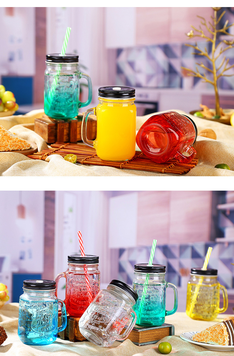 Drinking Glasses With Straws And Handles Clear Mason Jars - Temu