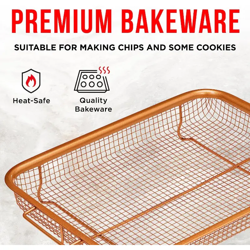 Air Fryer Crisping Basket & Tray Set For Oven, Crispy Tray  Oven Baking  Tray W/elevated Mesh Crisping Grill Basket, Ceramic Coating Healthy Cooking  Ptfe/pfoa/pfos Free Extra-large (, Gray) - Temu