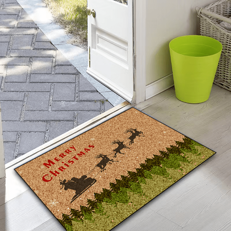 Christmas Ambience Floor Mat, Colorful Pattern Piecing Rug, Non