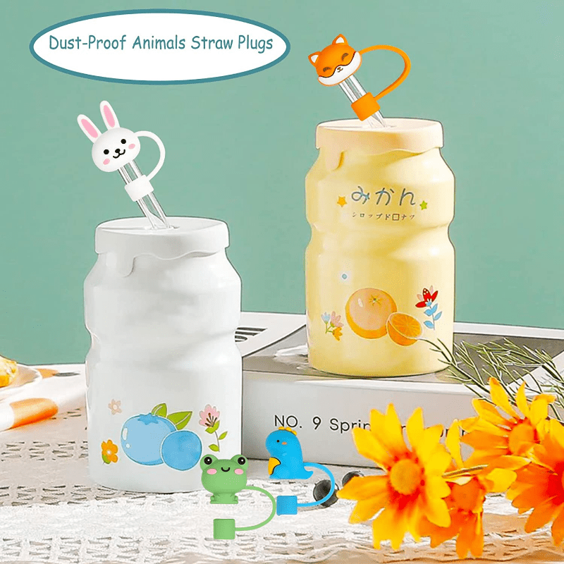 Silicone Straw Lids Cute Cartoon Design Straw Dust proof - Temu