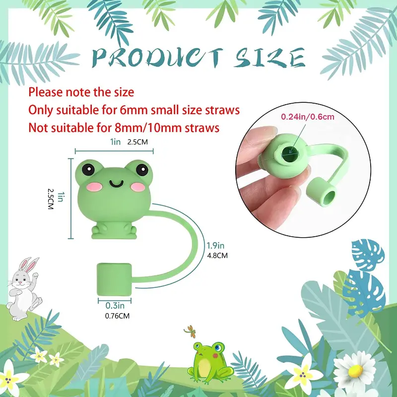Cartoon Cute Silicone Straw Tip Covered Frog Design Drinking Water Straw  Plug Decorative Straw Cover Top Protector Straw - Temu