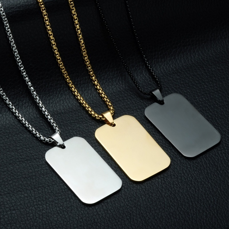 Stainless Steel High Polished Square Tag Pendant Military - Temu