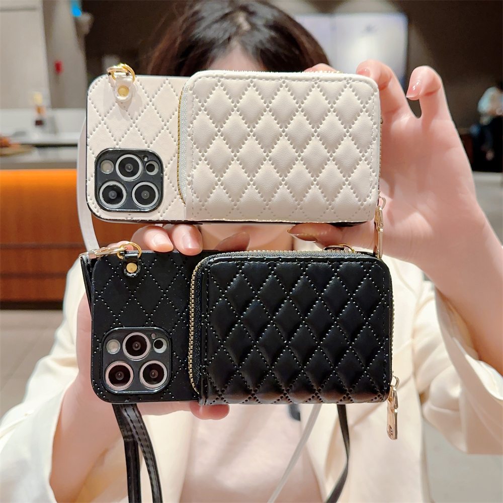 Luxury Artificial Leather Phone Case For Iphone 15/14/13/12/11/ Pro Max Xs  Max Xr 15/7/8 Plus Se With Holder Wrist Long Lanyard Wallet Card Bag  Crossbody Shockproof Protect Cover - Temu