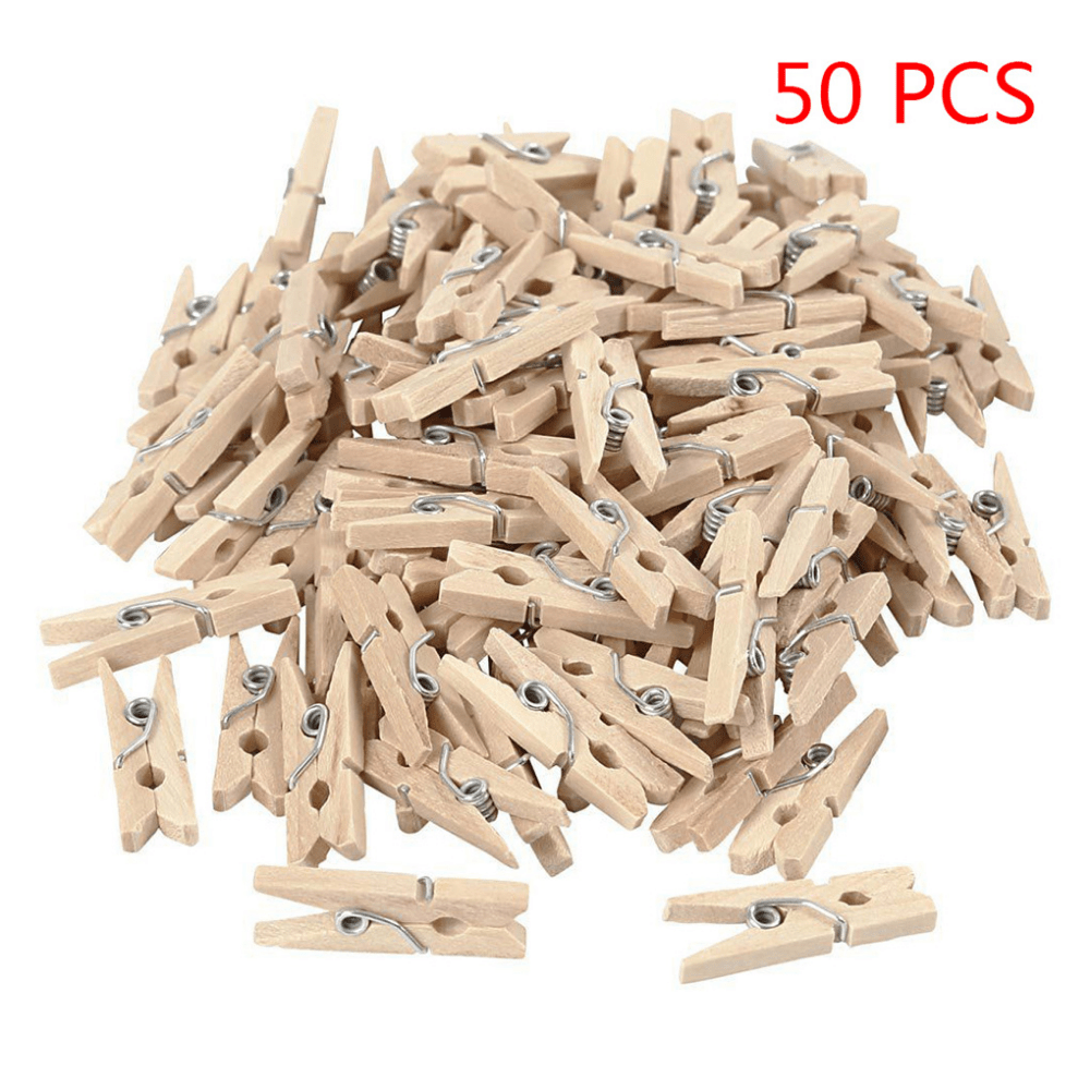 50pcs Mini Natural Wooden Clips,25mm/0.98in Photo Clips, Clothespin, DIY  Wedding Party Wooden Clip,Clothes Pegs