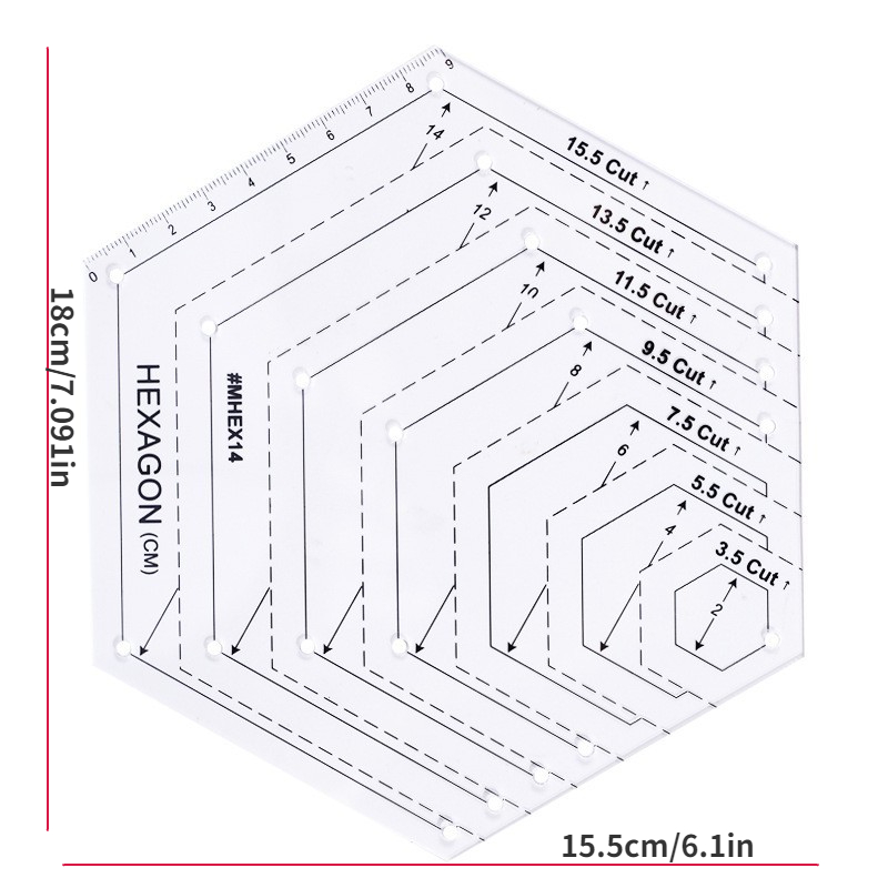 15. Transparent Hexagon Quilting Ruler Template for Home Sewing Tools