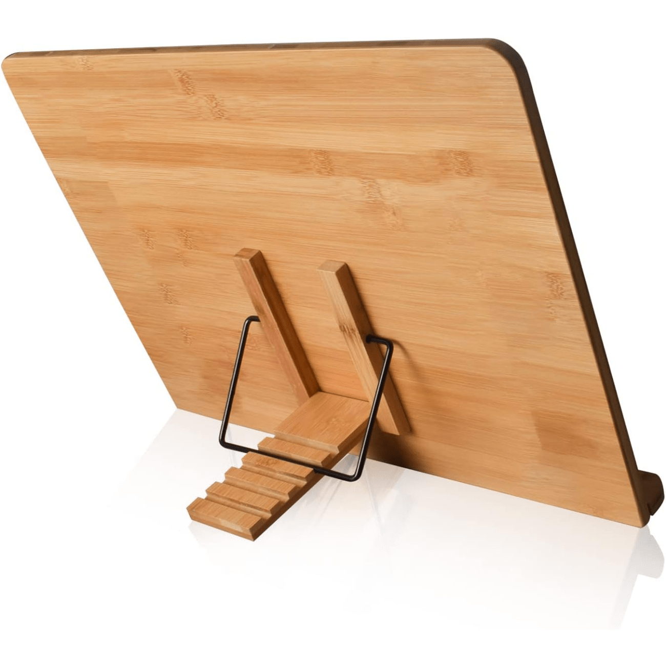 Bamboo Book Stand Cookbook Holder with 5 Adjustable Height 13.2 x 9.2