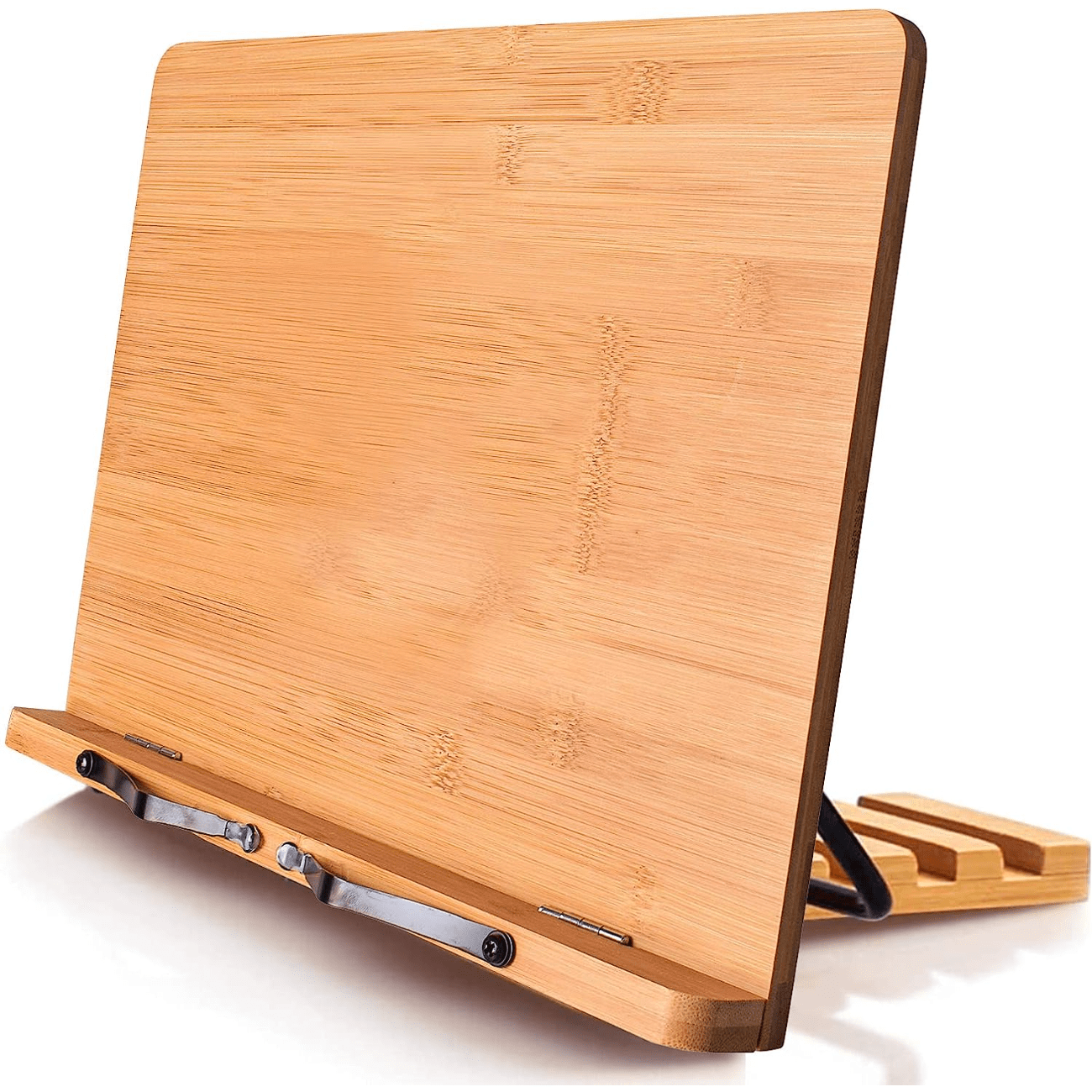 Bamboo Book Stand, Adjustable Book Holder Tray
