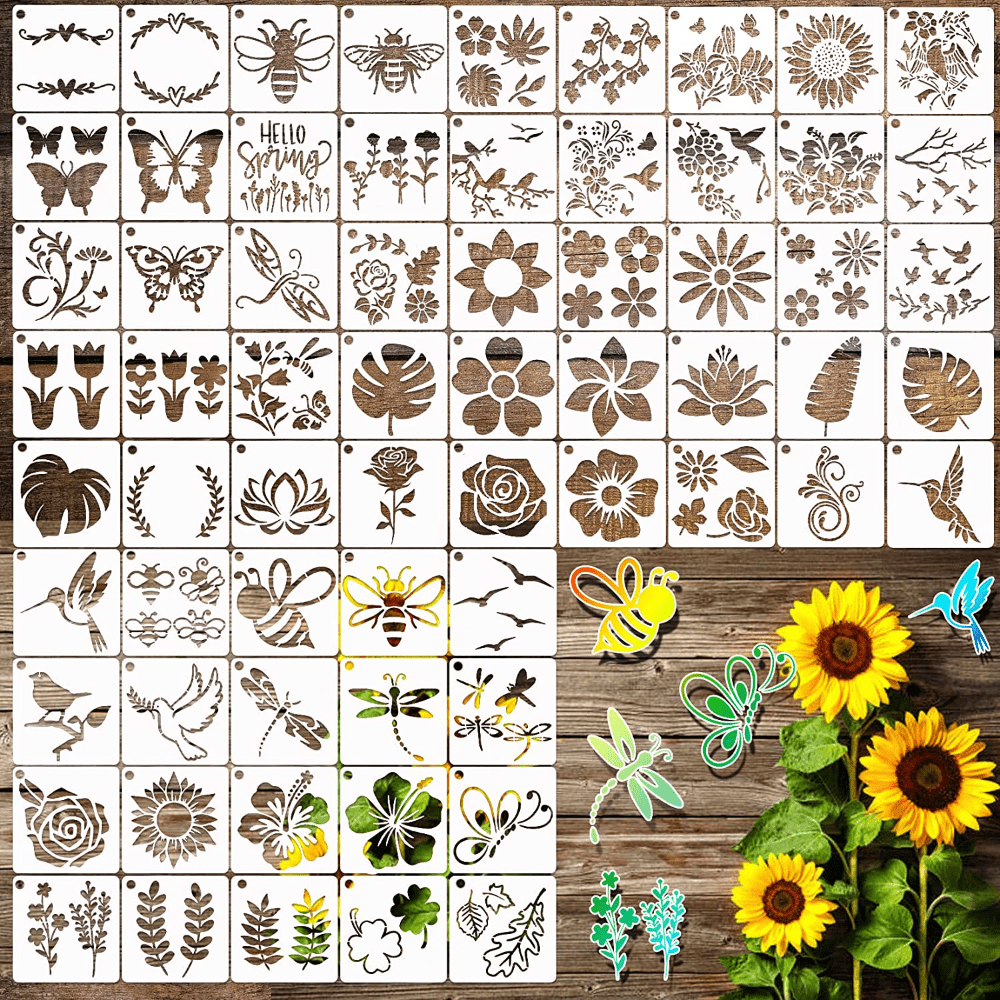 15Pcs Flower Animal Stencils for Painting On Wood Floral Nature Farmhouse  Paint Stencil Dog Cat Bear Cow Bunny Reusable Embroidery Stencils for