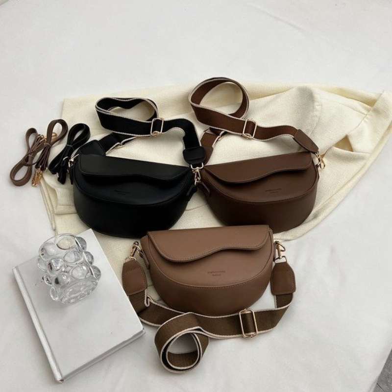 

Simple Solid Color Shoulder Saddle Flap Bag, All-match Classic Women's Handbag Purse For Women