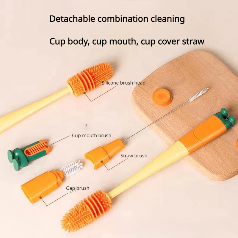 3-in-1 Multifunctional Cup Lid Brush Crevice Cleaning Brush Feeding Bottle Brush Cup Mouth Groove Washing Tool - Red