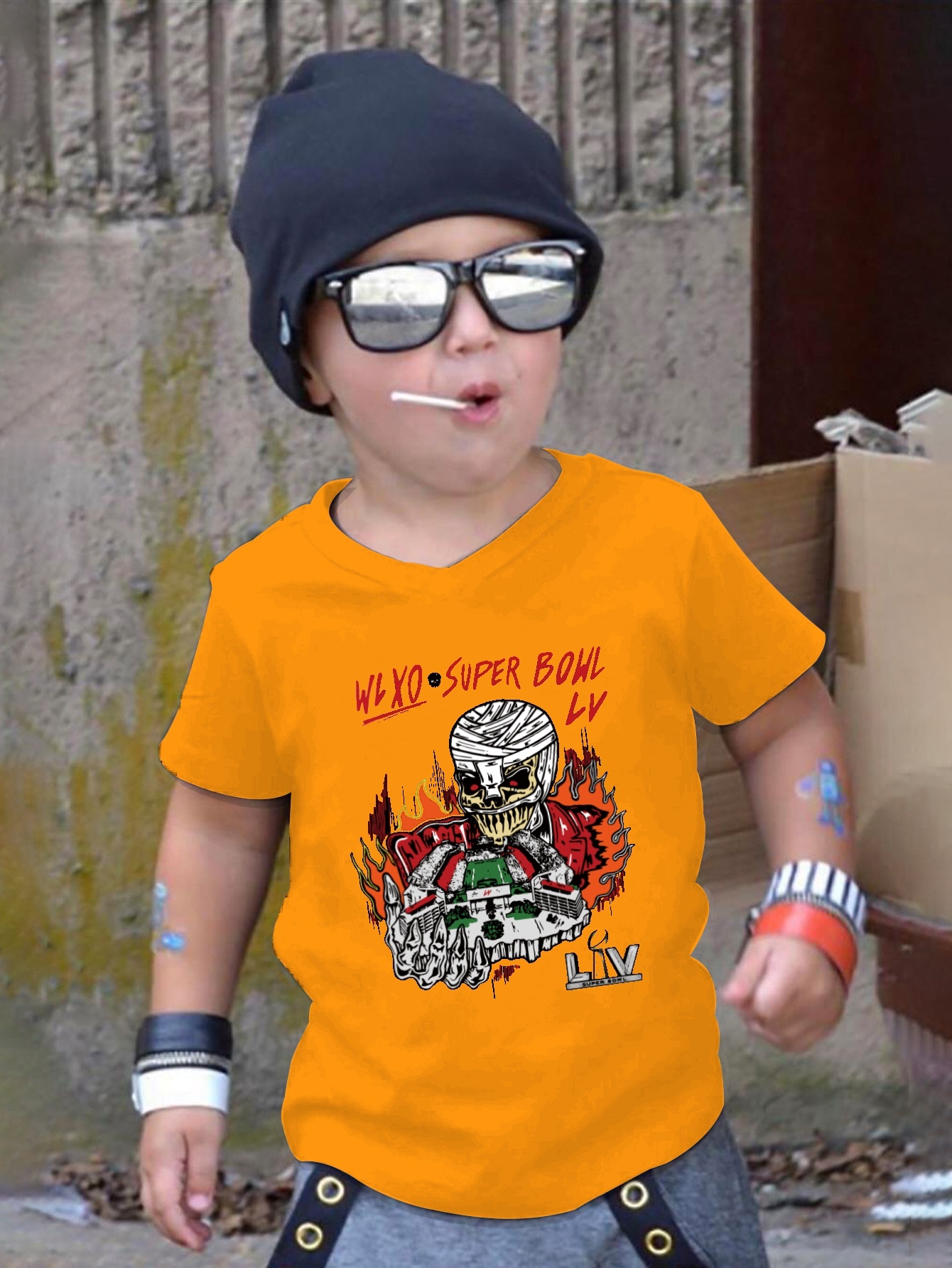 Scary Skull And Stylish Letter Print Boys Creative T Shirt Casual