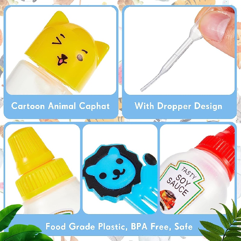 12 Pieces Bento Soy Sauce Case Container Bento Box Accessories, Mini  Condiment Plastic Bottle with Dropper, Cute Animal Lunch Sauce Case  Container for