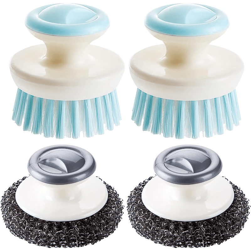 Dish Brush, Dish Scrubber with 4Pcs Replaceable Scrub Brush Heads &  Stainless St
