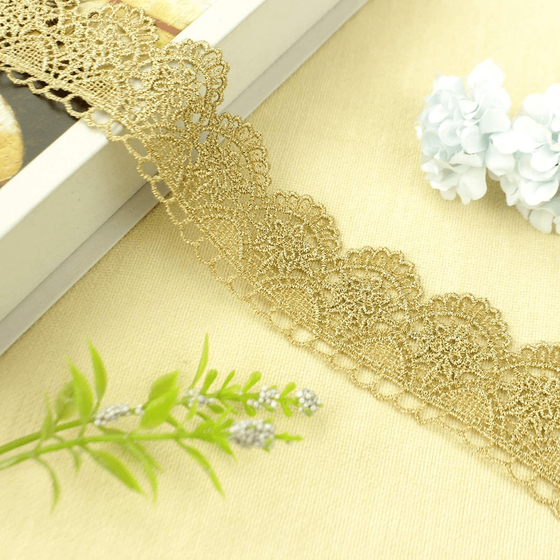 AIEI Gold Lace Trim Metaillic Venice Lace Trim Gold Embroidery Lace Trim Love Craft Lace for Sewing, Costumes, Gowns, Home Decor (4.8 Yards)