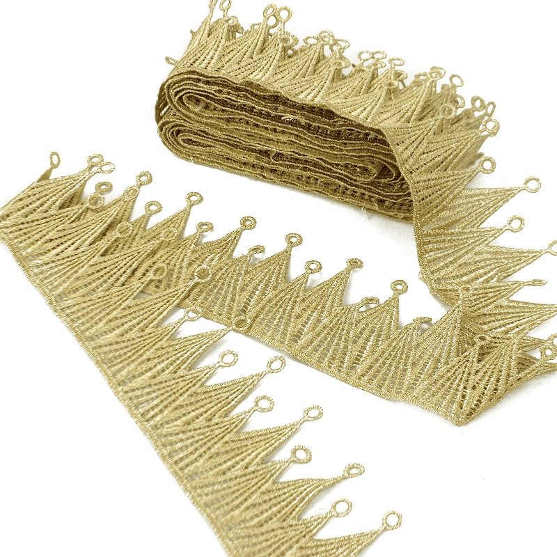 Antique gold metallic lace trim swag brocade braid loops yardage 1 wide vtg