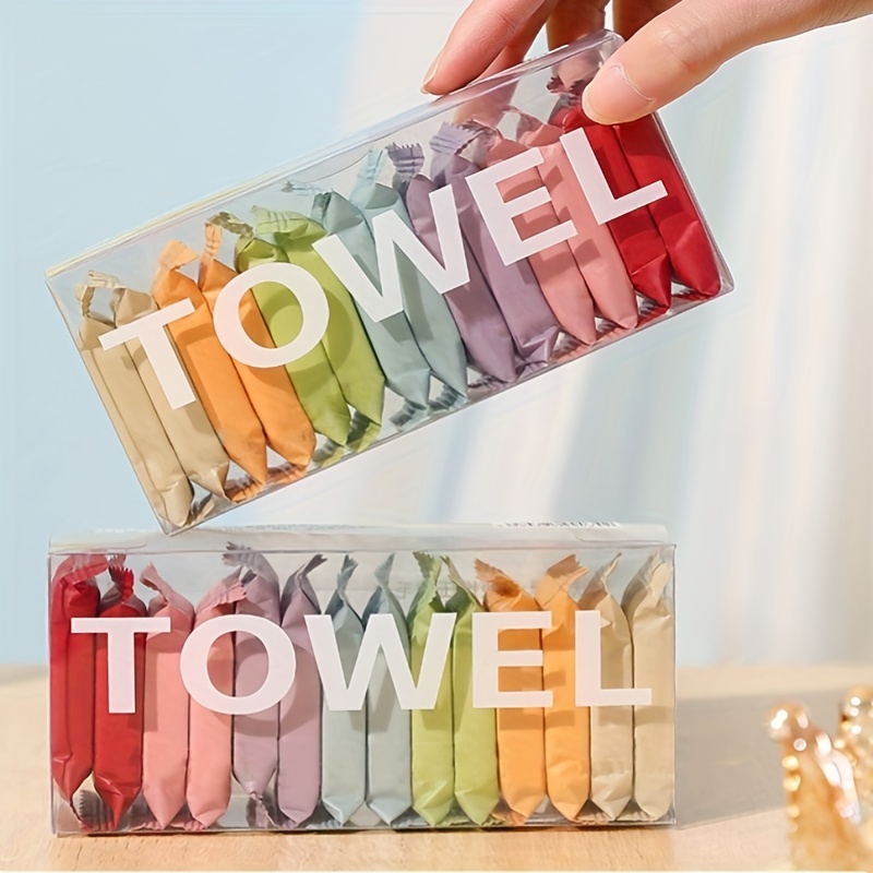 

14pcs/set Compressed Disposable Washcloths, Travel Portable Facial Cleansing Towel, Thickened Wet And Dry Dual-use Bath Towel, Travel Accessories