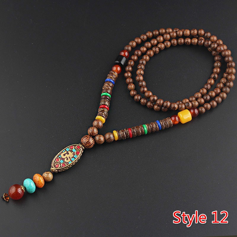 Vintage Necklace Buddhist Mala Wooden Bead Pendant Necklace - Temu