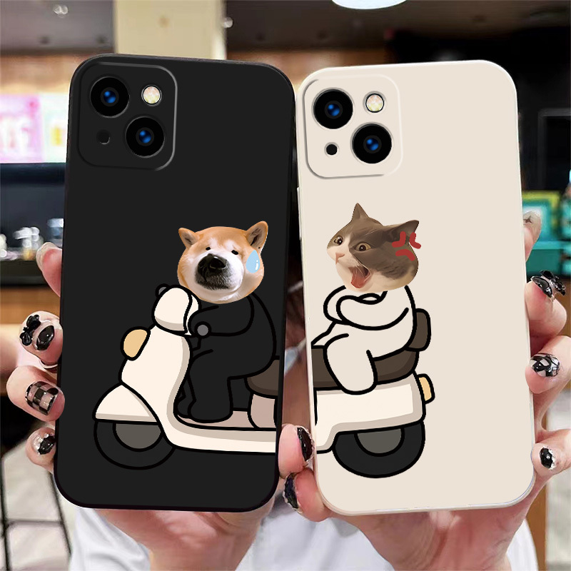 

Liquid Silicone Phone Case For 14 Plus 13 12 Mini 11 Xs Pro Max Xr X 8 7 Plus Se Soft Case Cat And Dog Cycling