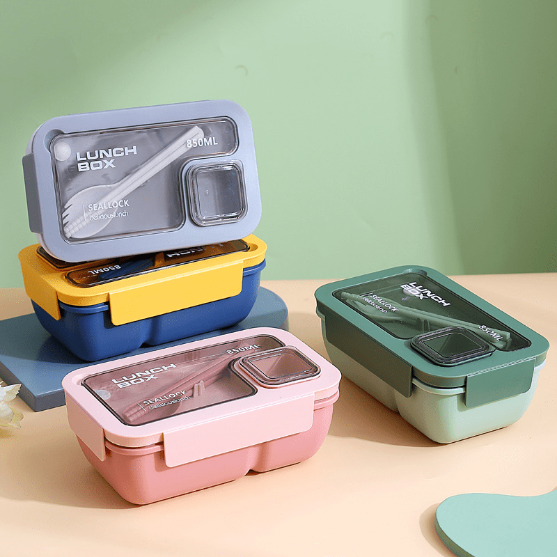 Square Divider Bento Box Reusable 4-compartment Food Container Snack Nuts  with Lid Platter Wheat Straw Lunch Box KitchenSupplies - AliExpress