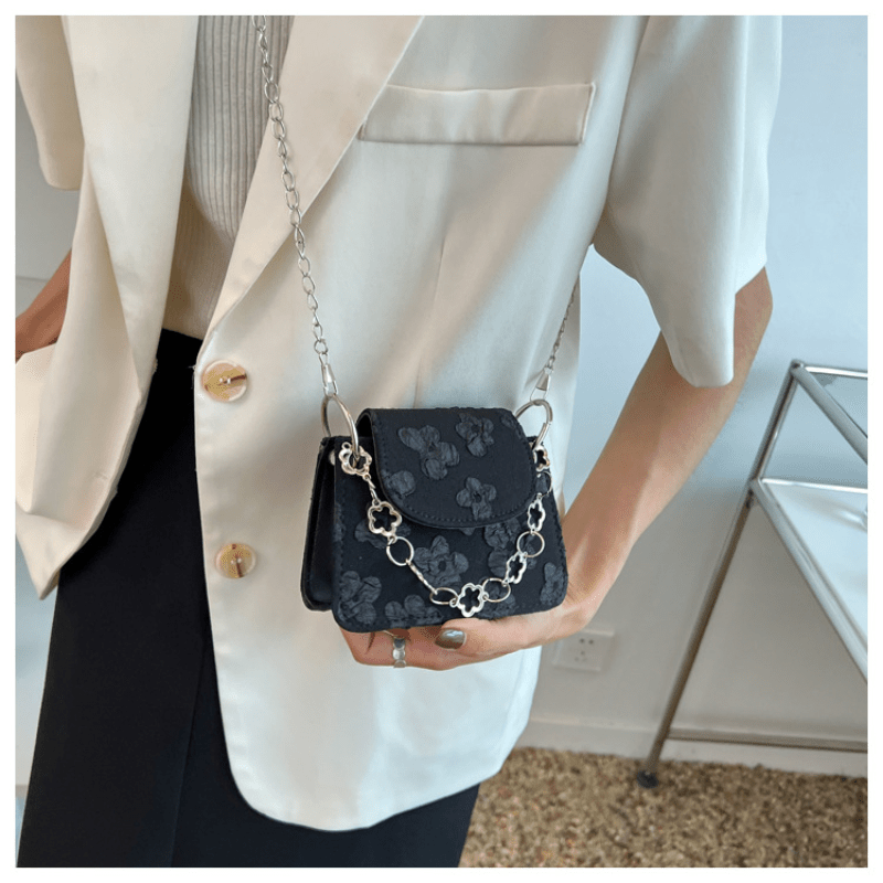 Mini Floral Jacquard Shoulder Bag, Fashion Chain Underarm Package