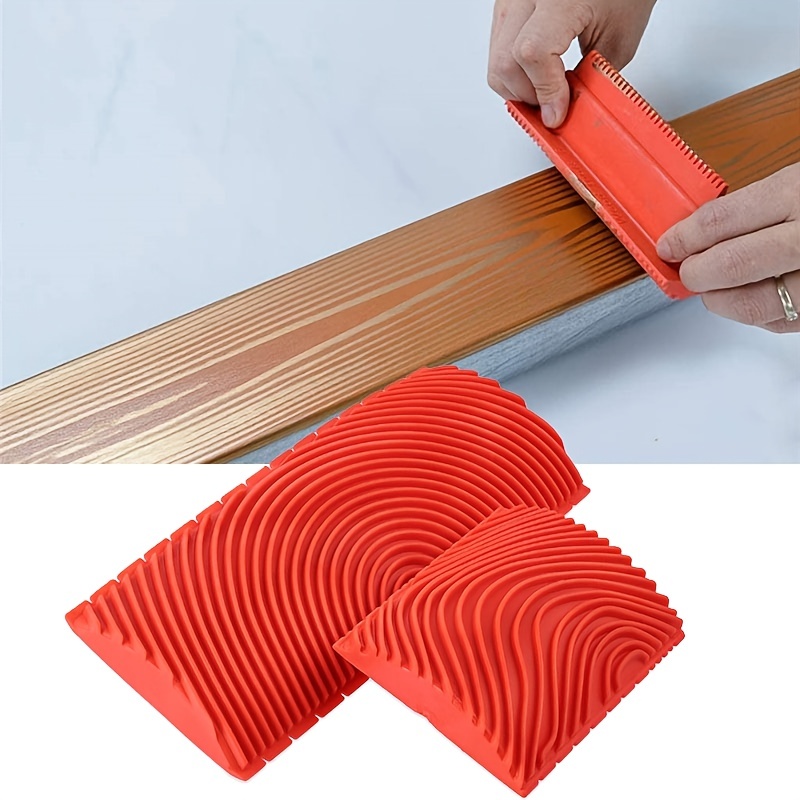 Wood Grain Tools, 4pcs Wood Grain Roller Painting Tools Texture Pattern with Handles Texture Tool Paint,For Wall Room, Size: 7 in, Red
