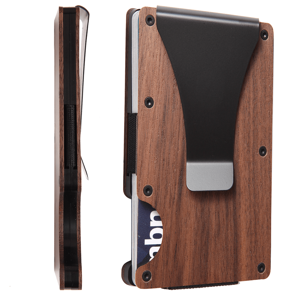

Men's Slim Wallet Front Pocket Rfid Blocking Credit Card Holder Minimalist Natural Wood Bamboo Wallet Money Clip