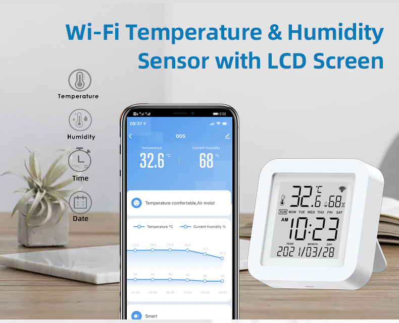 1pc Tuya Smart Life Wifi Temperature And Humidity Sensor, Smart Home  Automation USB Transmitter, Fireproof ABS Host, With LCD Display