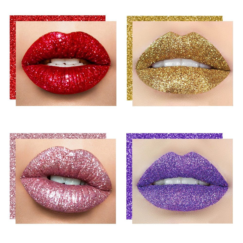 FREEORR 3 Colors Glitter Lip Kit, Diamond and Glitter Metallic Lip Powder  with Lip Primer, Waterproof Long Lasting & Smudge Proof, Shimmer Sparkly