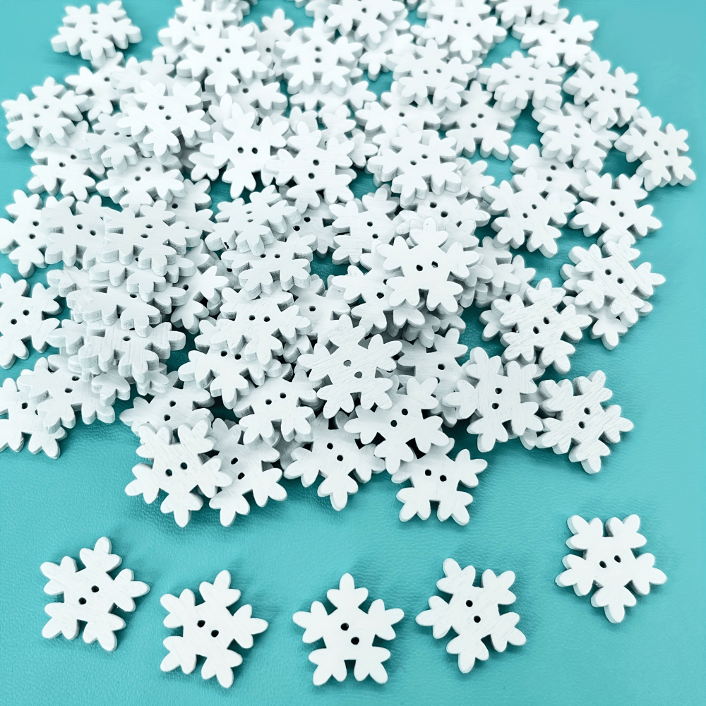 White Snowflake Buttons, Wooden Buttons, White Buttons, Sewing