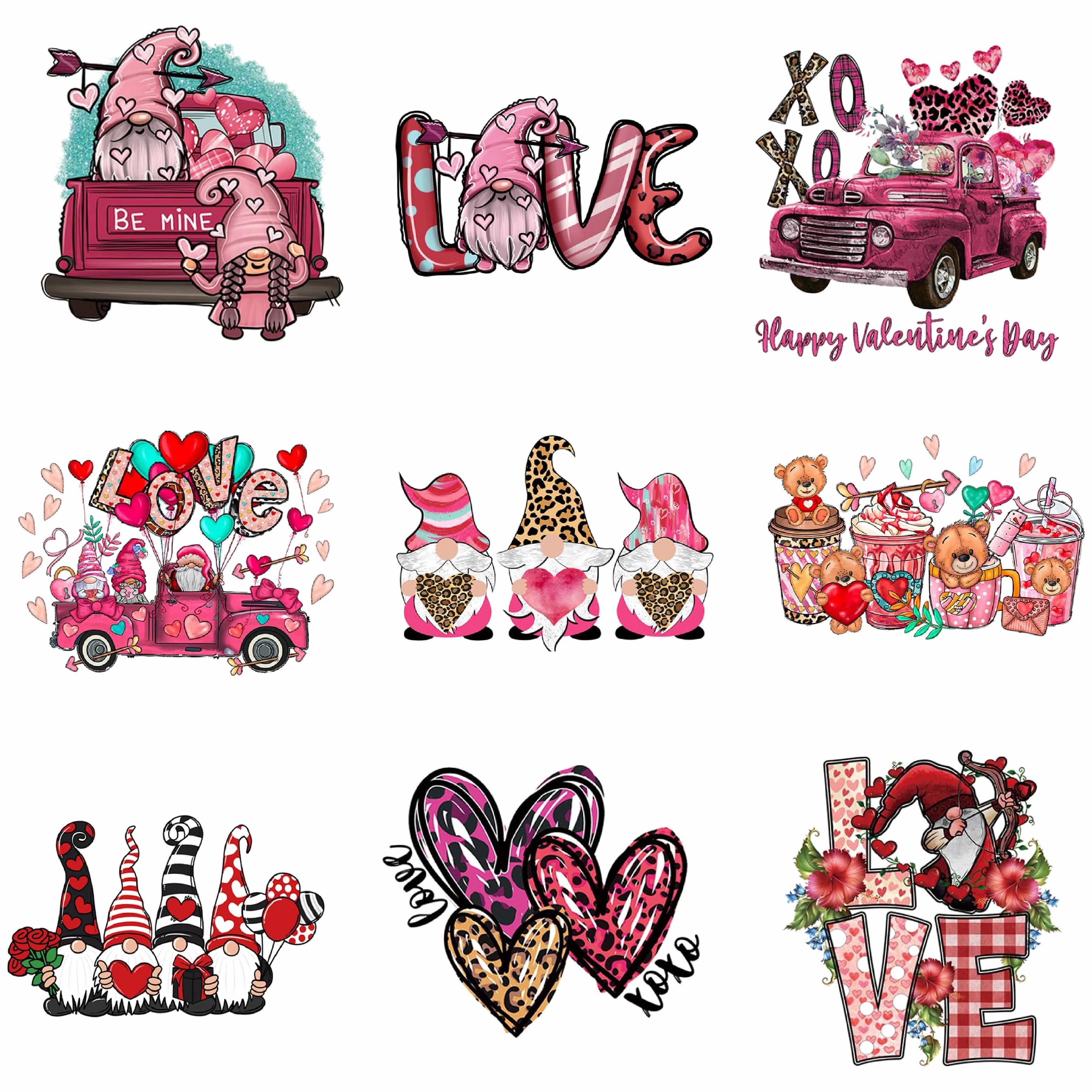  Valentines's Day Iron on Transfers - Valentines Decor Pink Red  Heart Gnome Heat Transfer Vinyl Stickers Cartoon Iron on Decals for T  Shirts Iron on Patches for Clothing Hat Pillow Backpack