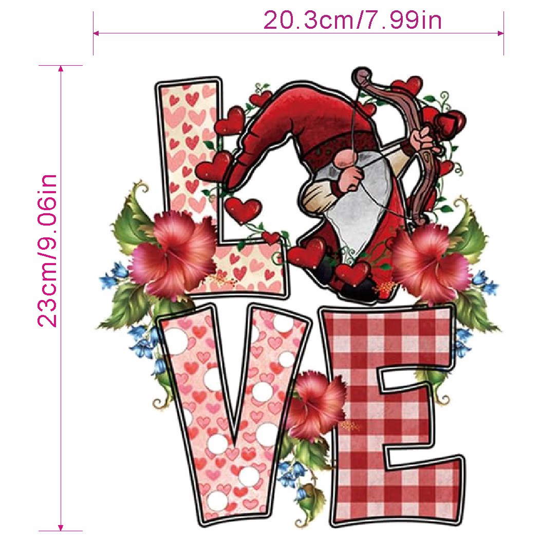 Valentines's Day Iron on Transfers - Valentines Decorations Pink Red Heart  Gnome Heat Transfer Vinyl Stickers Cartoon Iron on Decals for T Shirts Iron