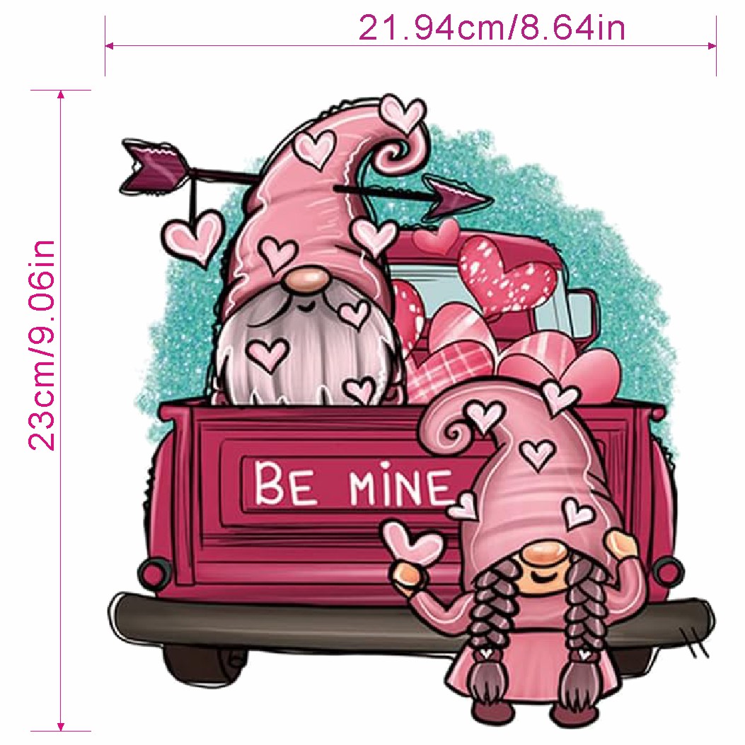 Valentines's Day Iron on Transfers - Valentines Decoration Pink Red Heart  Gnome Heat Transfer Vinyl Stickers Cartoon Iron on Decals for T Shirts Iron