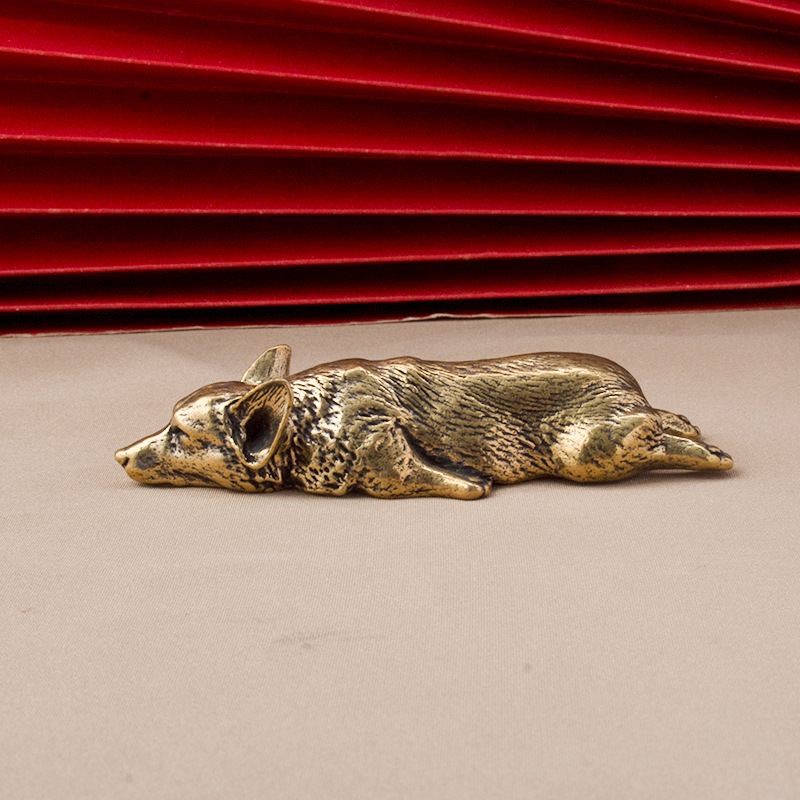 Solid Brass Bunny Rabbit Sleeping on a Shelf - Rabbit Figurine