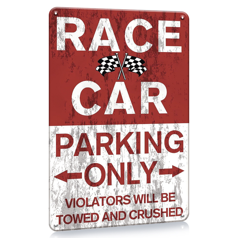 1pc, Race Car Room Decor For Boys, Parking Only For Race Car Wall Plaque Decor, Vintage Car Metal Tin Signs Bedroom And Garage Cars Sign Wall Decor Race Car Parking Only 8x12 Inches, Water-Proof, Dust-Proof