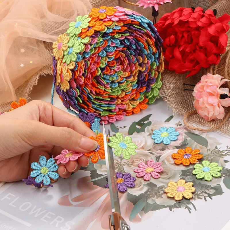 1yard/roll 25mm Colorful Daisy Flower Lace Trim Embroidered Ribbon For DIY  Crafts Decorations Sewing Patchwork Material Supplies