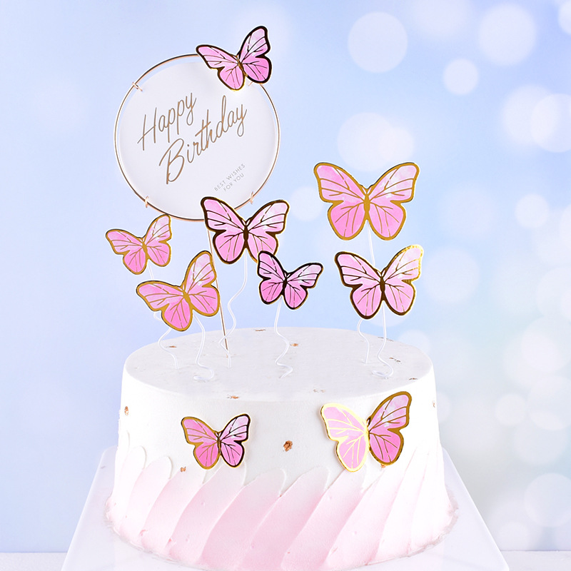 Stamping Gold Pink Butterfly Cake Toppers Princess Girl Wedding Happy  Birthday Party Decor Dessert Cake Decor Butterfly