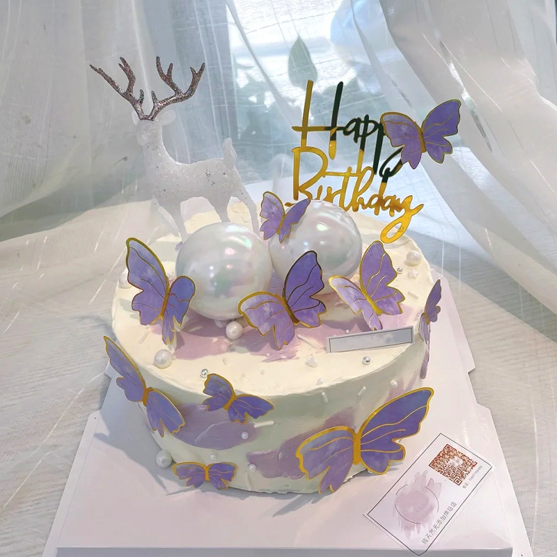 Princess Series And Purple Golden Edge Butterfly Cake - Temu