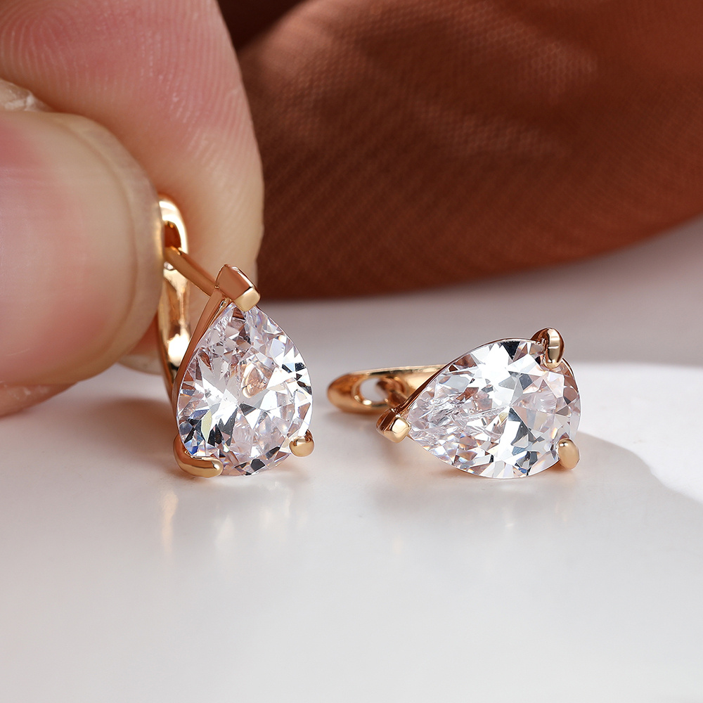 Image of 1 Pair Pear-shaped -on Earrings (white/pink//black) - Pear Cut Jewelry For Suitable For Wedding, Valentine's Day, Christmas, Wear - & Holiday Gift