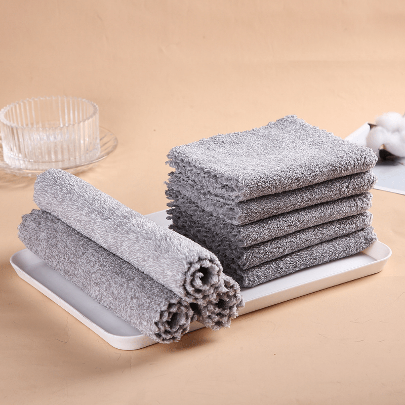 5/10PCS Thickened Cleaning Cloth Natural Bamboo Fiber Scouring Pad White  Dish Towel Pad Bathroom Rags Dishcloth For Kitchen