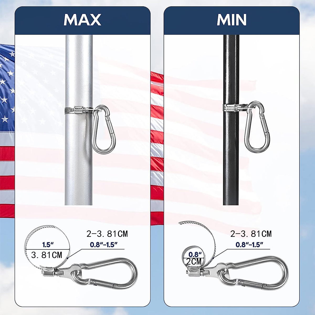 Flag Holder Pole Rings Rotating Flagpole Accessories Clips Boat