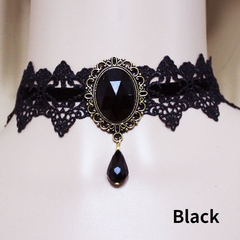 Tassel Crystal Black Lace Choker