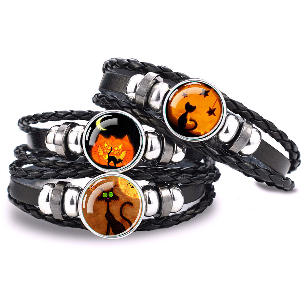 Halloween Bracelets Black Cat Pumpkin Glass Dome Multilayer - Temu Germany