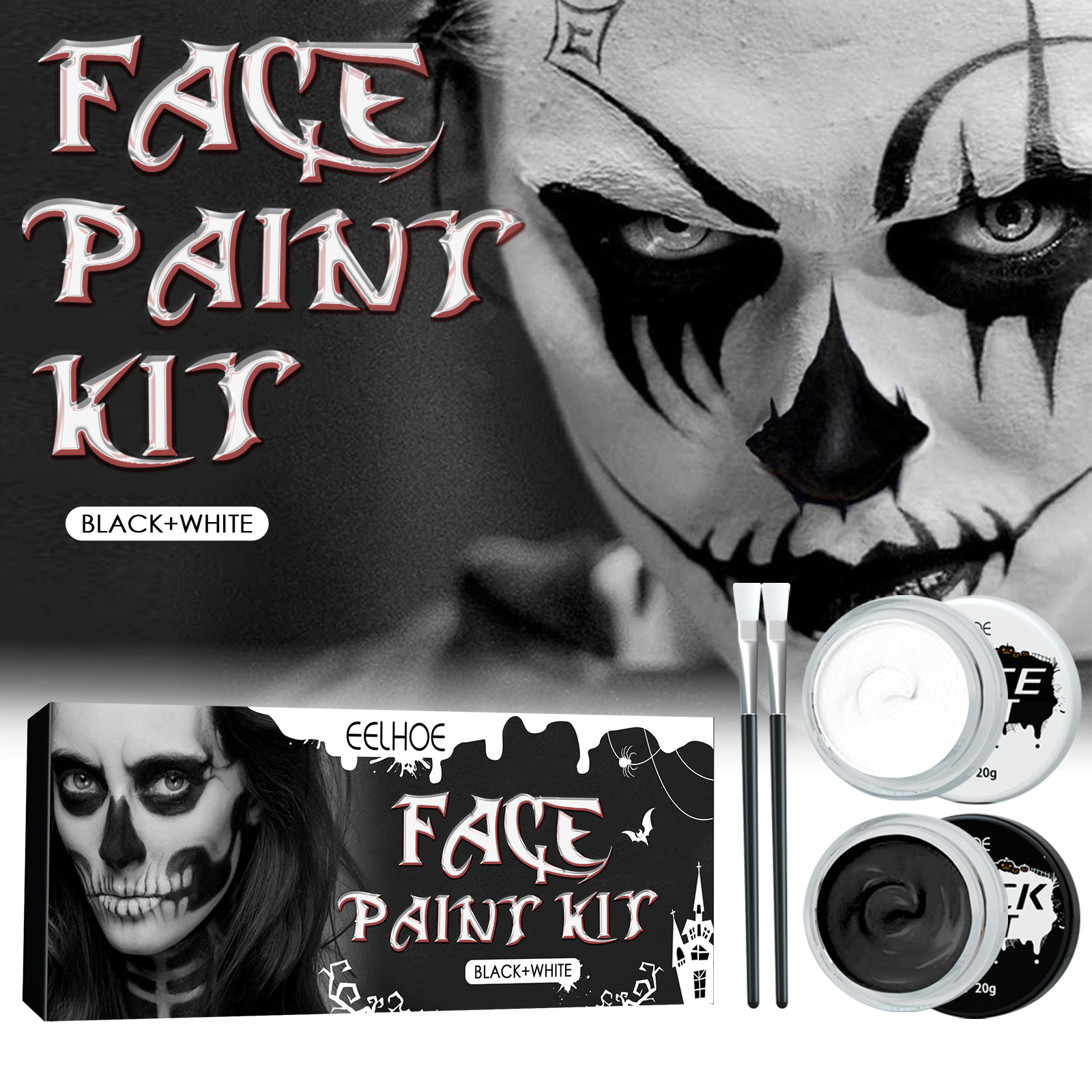 Peinture Corporelle Noir Et Blanc D'Halloween Peinture - Temu Canada