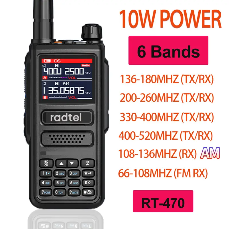 Radtel RT-470 6 Bandes Station Radio à Deux Voies 256CH 10W Talkie