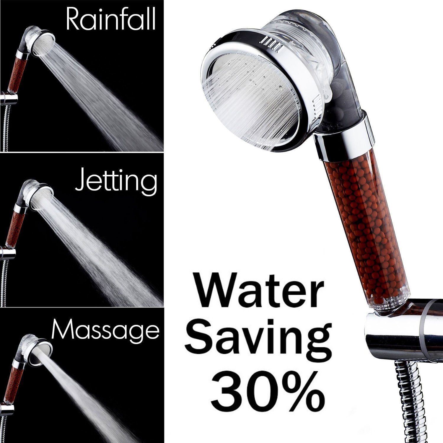 Bathroom Shower Head 5 Modes Adjustable Jetting Rainfall Shower